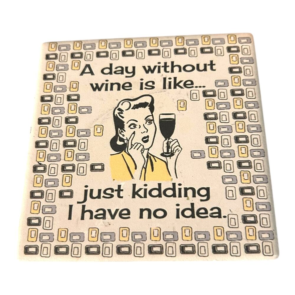 Primitives by Kathy Stoneware Cork Bottom Cute Wine Coaster